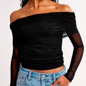 Abercrombie Long-Sleeve Off-The-Shoulder Mesh Top